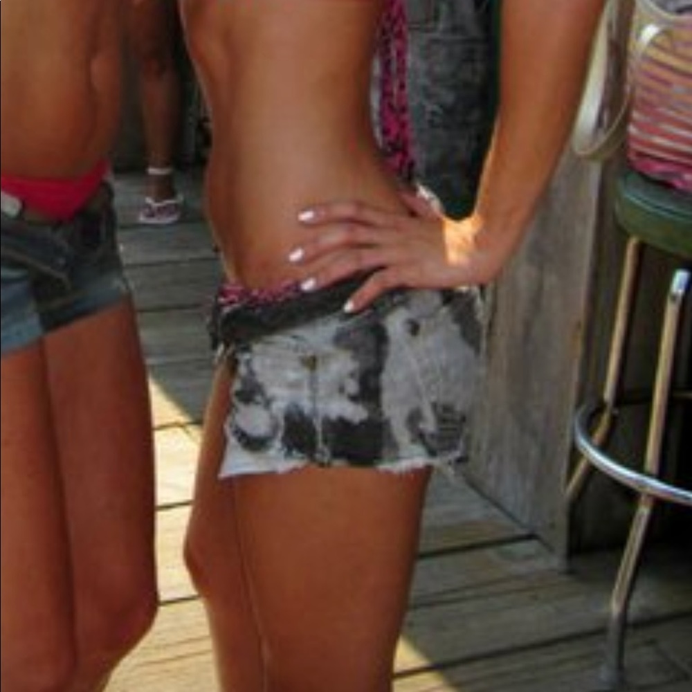 Black/White Tie Dye Distressed Jean Shorts